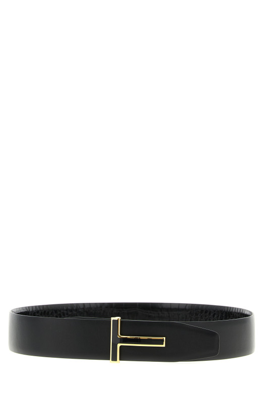Reversible crocodile belt Black