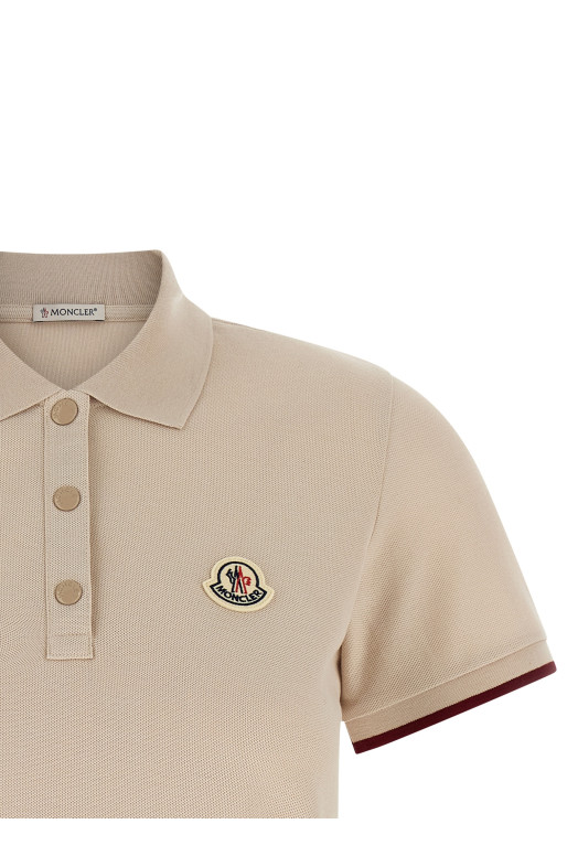 Logo patch polo shirt Beige