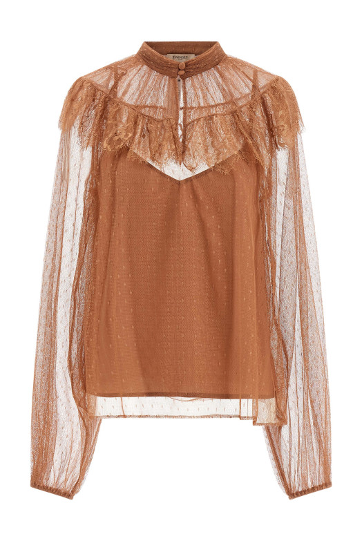 Tulle plumetis blouse Brown
