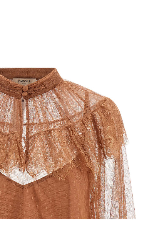 Tulle plumetis blouse Brown