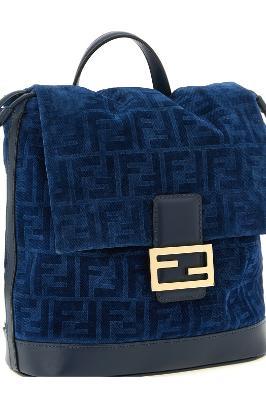 FF flocked denim backpack Blue