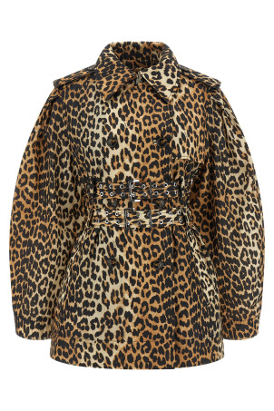 'Leopard Duchesse Nylon Short' trench coat Brown