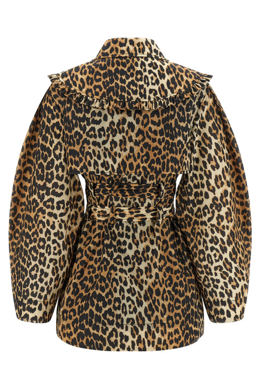 'Leopard Duchesse Nylon Short' trench coat Brown