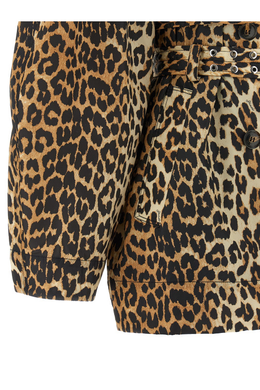 'Leopard Duchesse Nylon Short' trench coat Brown