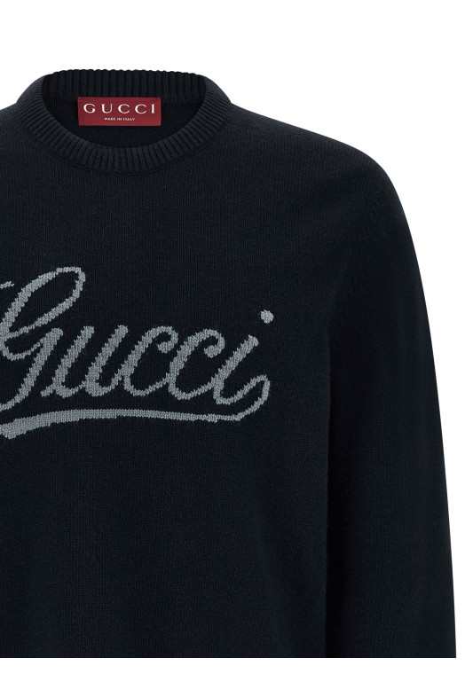 Gucci logo intarsia sweater Blue