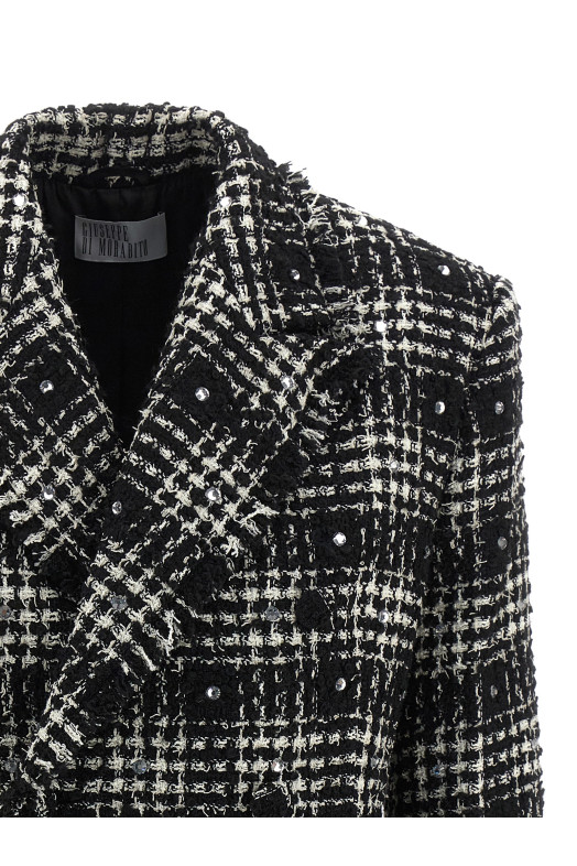 Tweed and rhinestone blazer Black-grey