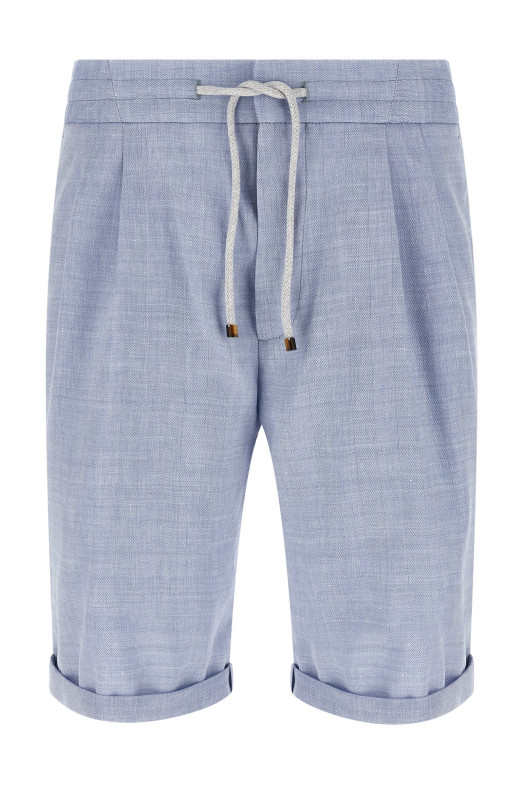 Linen and wool chevron bermuda shorts BLUE