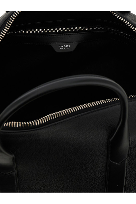 Medium leather duffel bag Black