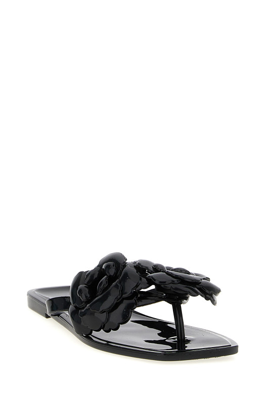 'Silicone Flower Flat' sandals Black