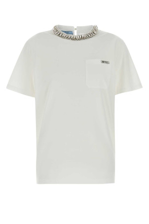 White cotton t-shirt Black PRADA (3576BRSOOO182X)