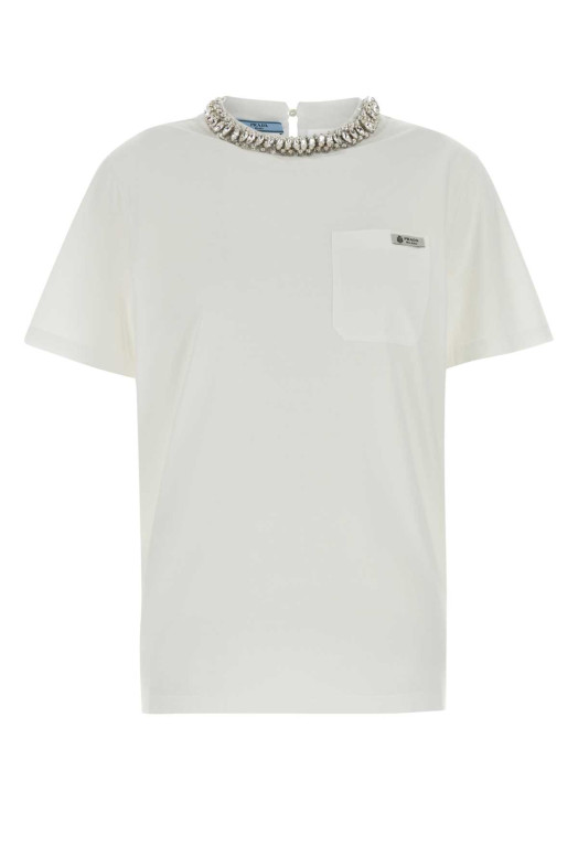 White cotton t-shirt Black PRADA (3576BRSOOO182X)