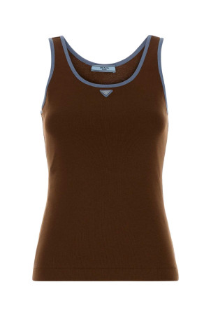 Brown cotton tank top PRADA (39659SOOO19A6)