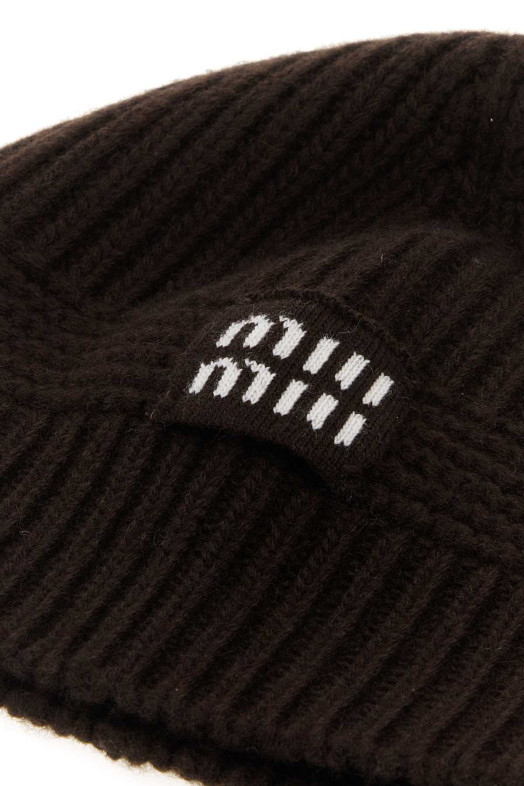 Dark brown stretch wool blend beanie hat MIU MIU (5HC3112F8S)