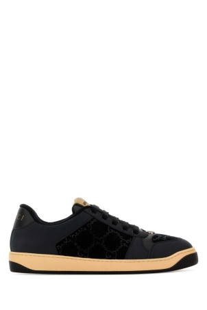 Black leather and velvet sneakers Black and white GUCCI (853276FAFFM)