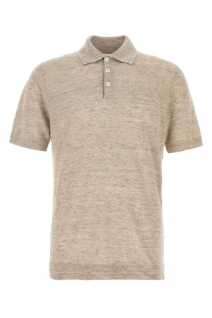 Melange beige linen blend polo shirt BRUNELLO CUCINELLI (M2L00315)