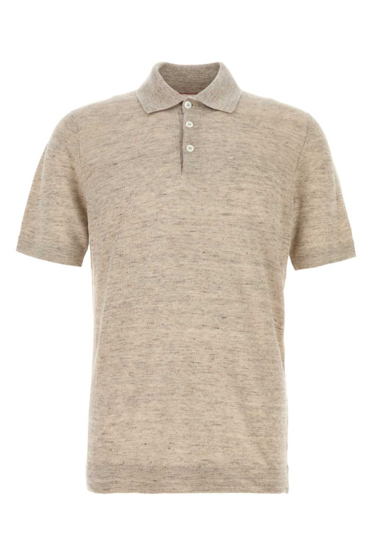 Melange beige linen blend polo shirt BRUNELLO CUCINELLI (M2L00315)