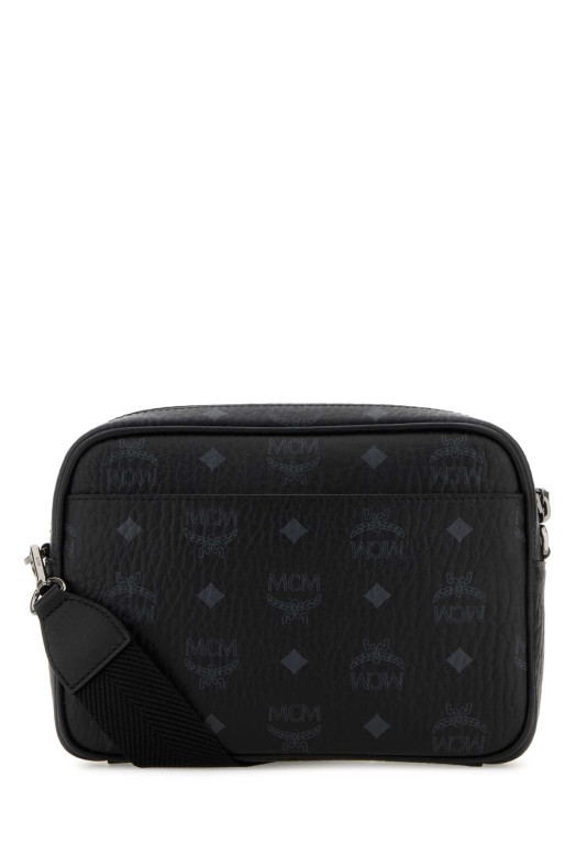 Printed canvas Aren crossbody bag Black and white MCM (MMRGSTA01)