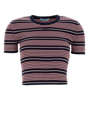 Embroidered cotton blend t-shirt PRADA (P24B3ESOOO19IM)