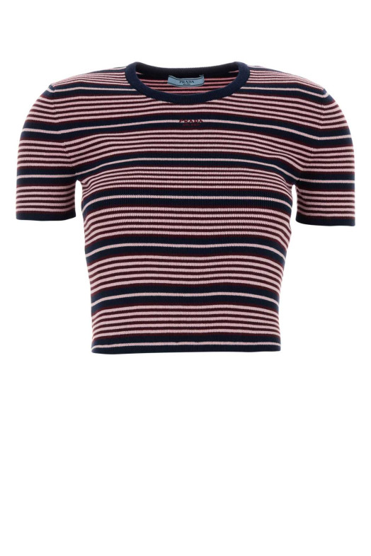 Embroidered cotton blend t-shirt PRADA (P24B3ESOOO19IM)