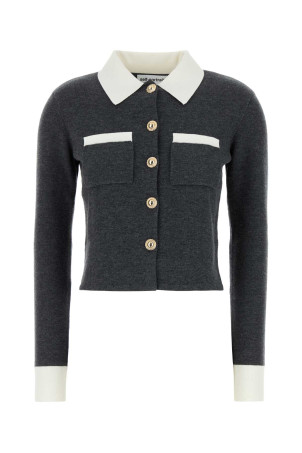 Dark grey stretch wool blend cardigan Gray SELF PORTRAIT (PF25048CGR)