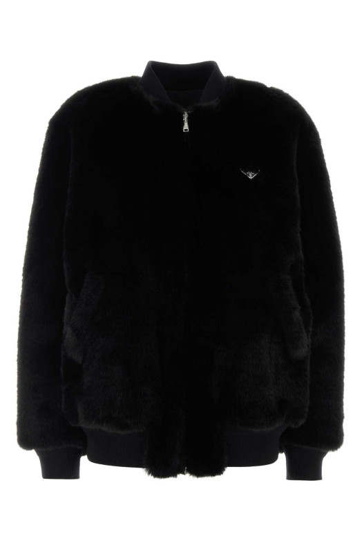 Black eco fur bomber jacket Black PRADA (PZV015SOOO12DH)