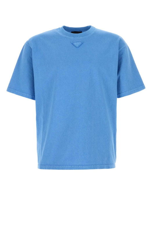 Light blue cotton t-shirt PRADA (UJN986SOOO187B)