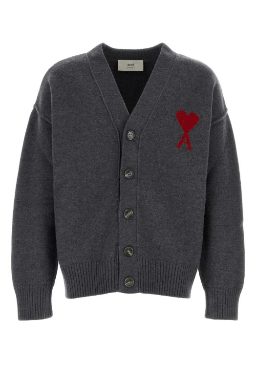 Dark grey wool cardigan AMI (UKC367018)