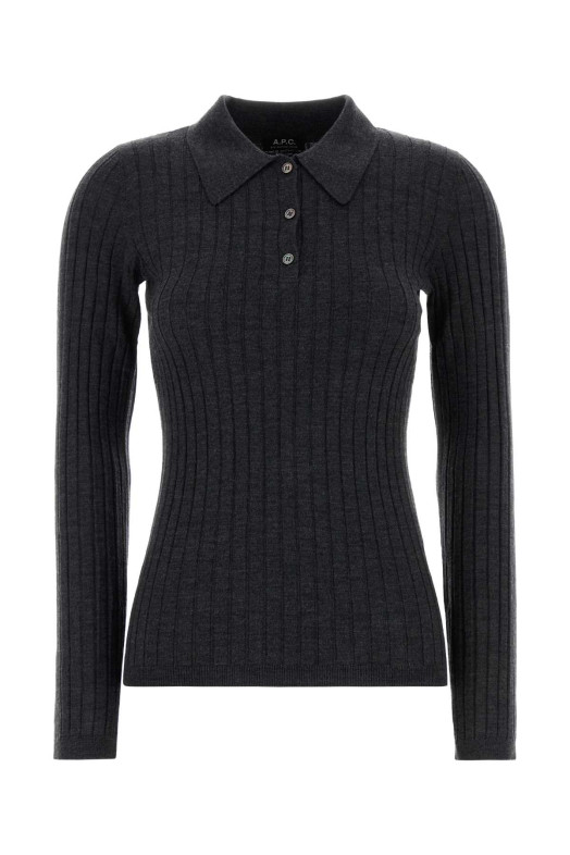 Charcoal wool polo shirt A.P.C. (WVBEGF23473)