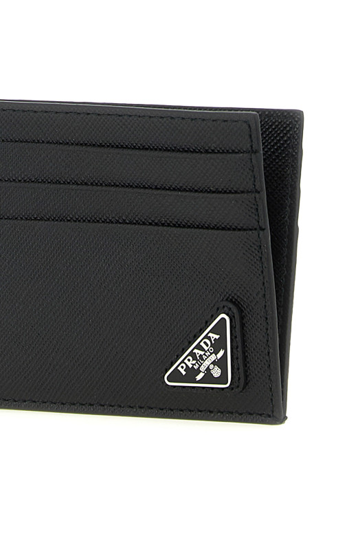 Logo leather card holder Black
