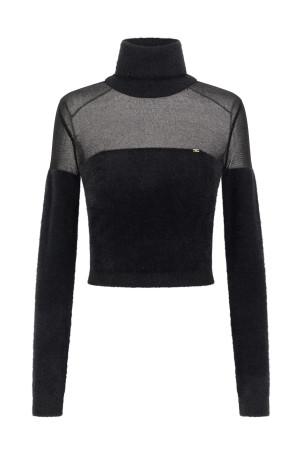 Brushed insert turtleneck sweater Black