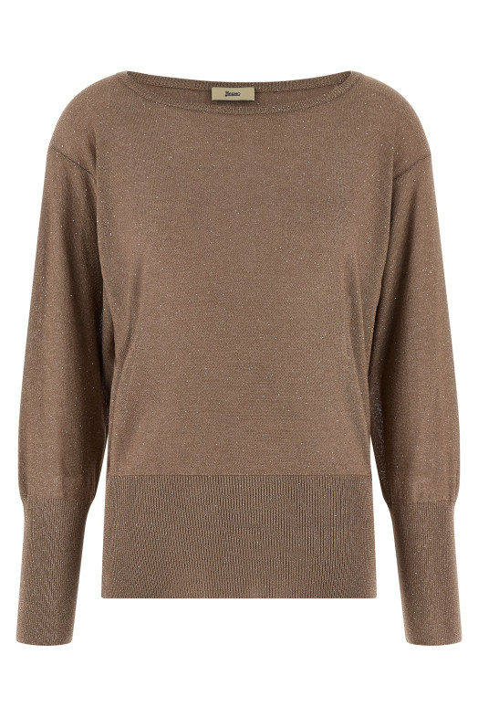 Lamé and sequin yarn sweater Brown