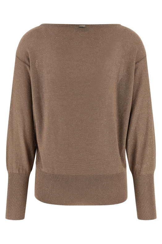 Lamé and sequin yarn sweater Brown