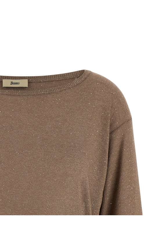Lamé and sequin yarn sweater Brown