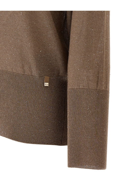 Lamé and sequin yarn sweater Brown