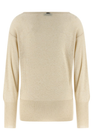 Lamé and sequin yarn sweater Beige