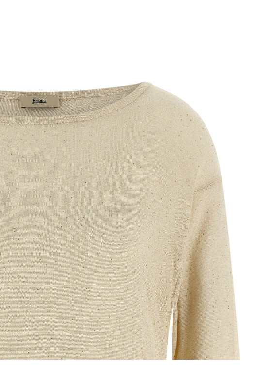 Lamé and sequin yarn sweater Beige