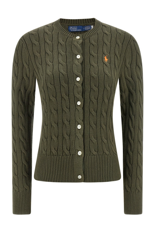 Cotton cable cardigan Green