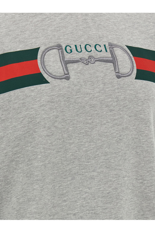 Web Ribbon and Horsebit Sweatshirt Gray