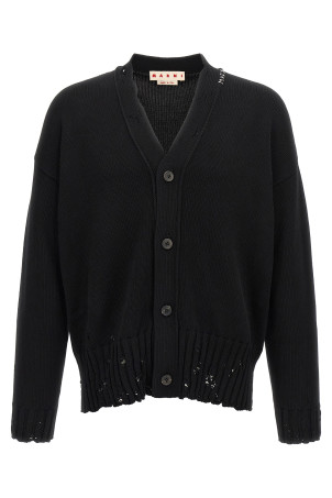 Logo embroidery cardigan Black