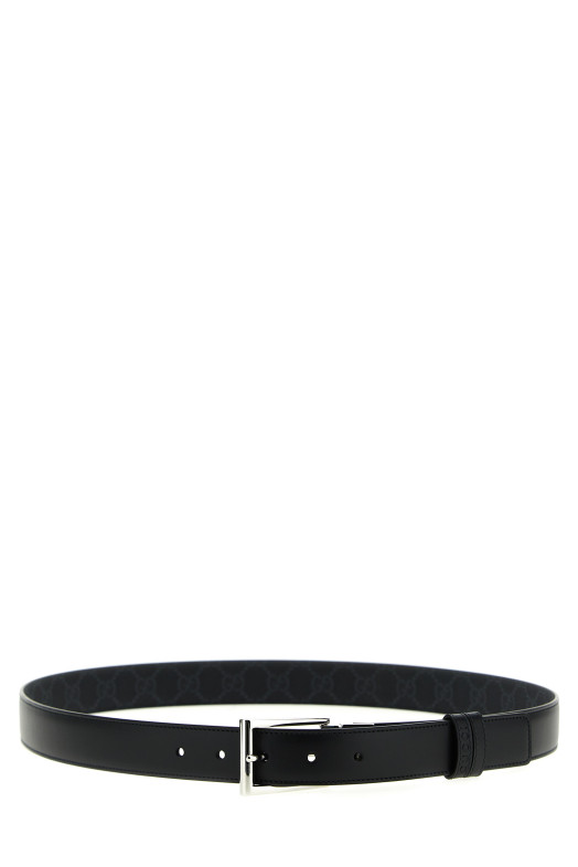 Rectangular buckle reversible belt Black