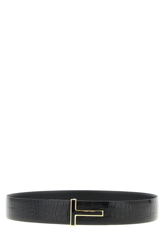 Reversible crocodile belt Black