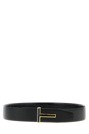 Reversible crocodile belt Black