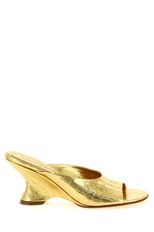 Curved wedge mules Gold
