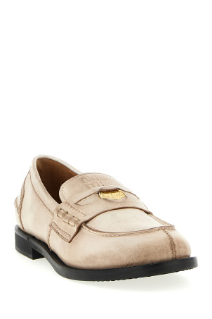 Waxed leather loafers White