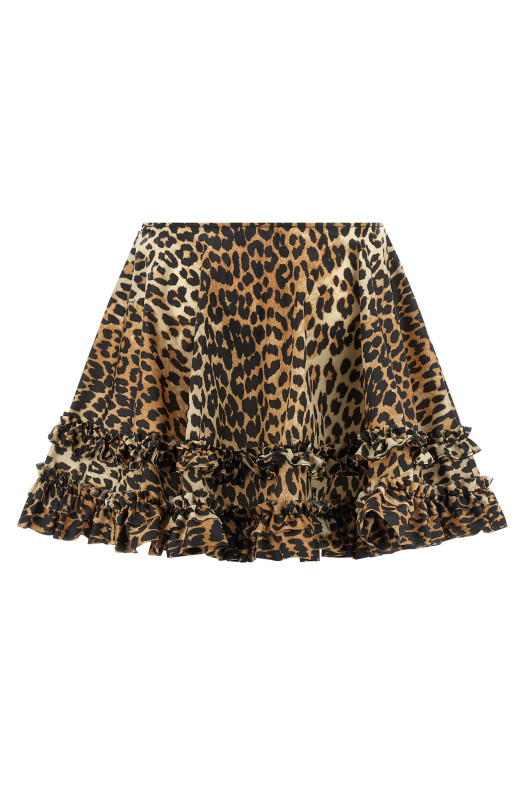 'Leopard Duchesse Nylon Mini Frill' skirt Brown