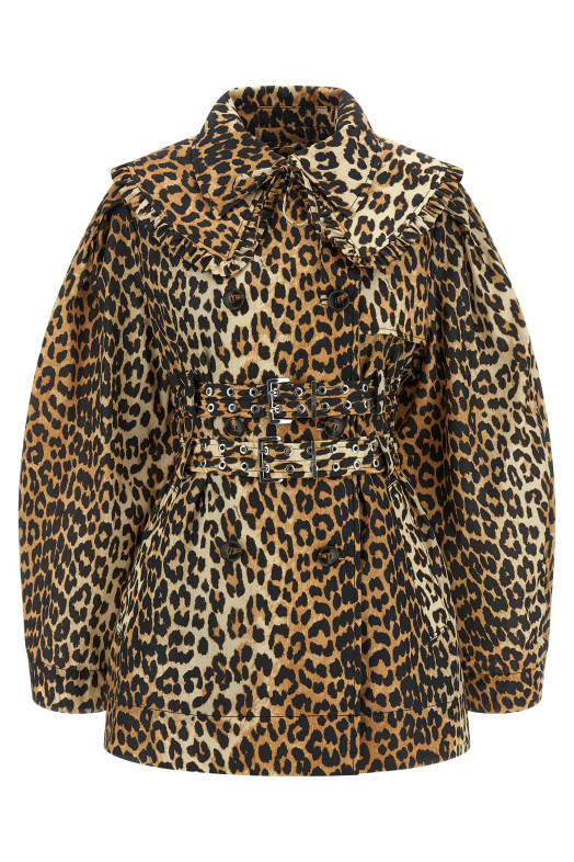 'Leopard Duchesse Nylon Short' trench coat Brown