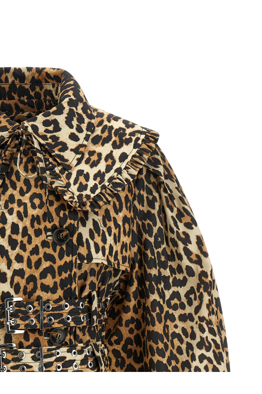'Leopard Duchesse Nylon Short' trench coat Brown