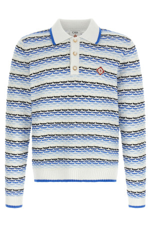 'Tuck Stitch Long Sleeve' polo shirt Blue