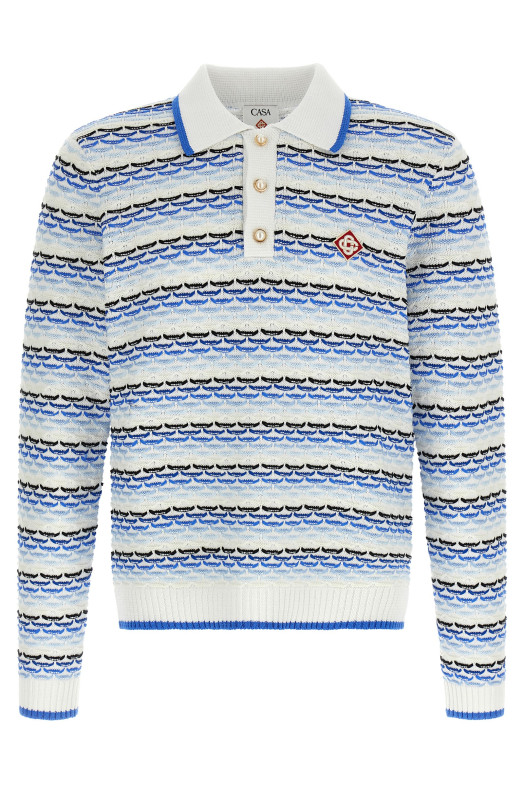 'Tuck Stitch Long Sleeve' polo shirt Blue
