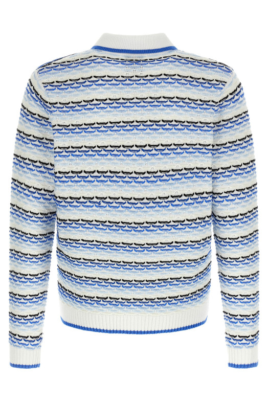 'Tuck Stitch Long Sleeve' polo shirt Blue